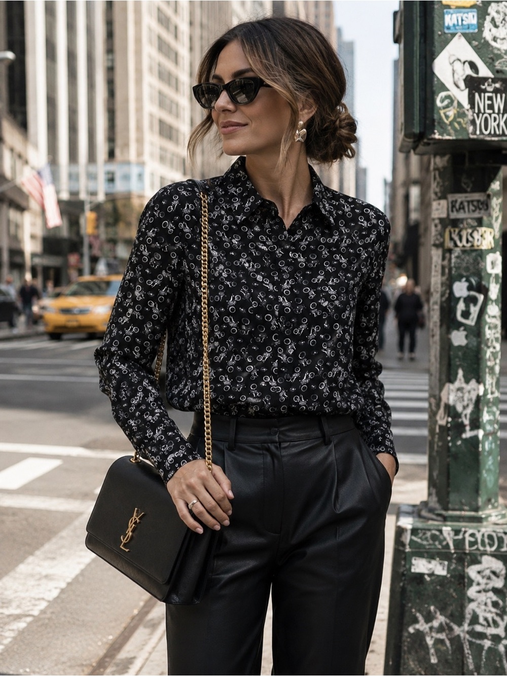 Saint Laurent Motorcycle Printed Graphic Silk Shirt 38